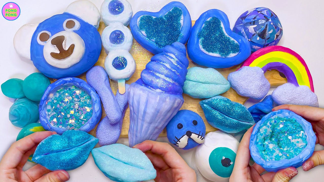 ASMR BLUE 💙Plaster Clay Cracking 블루 석고 점토 부수기 青い 石膏クレイクラッキング