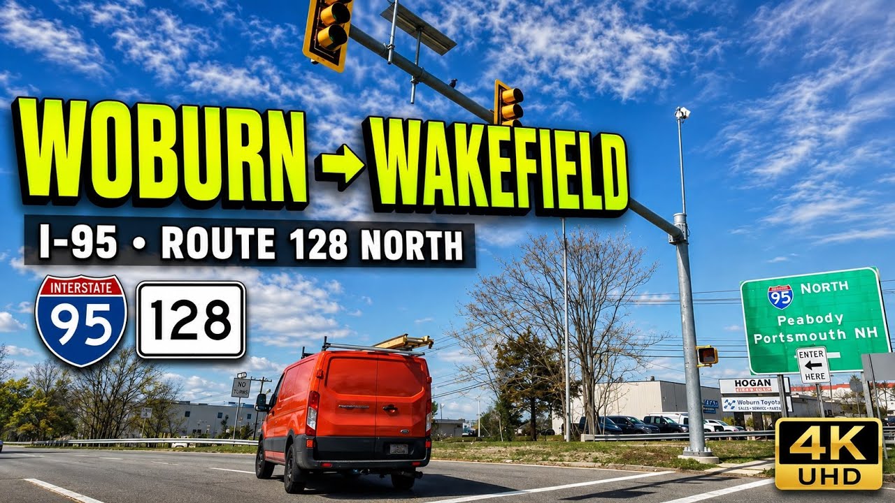 Olympia Ave Woburn to North Ave Wakefield MA | 4K Scenic Drive - 3/29/22