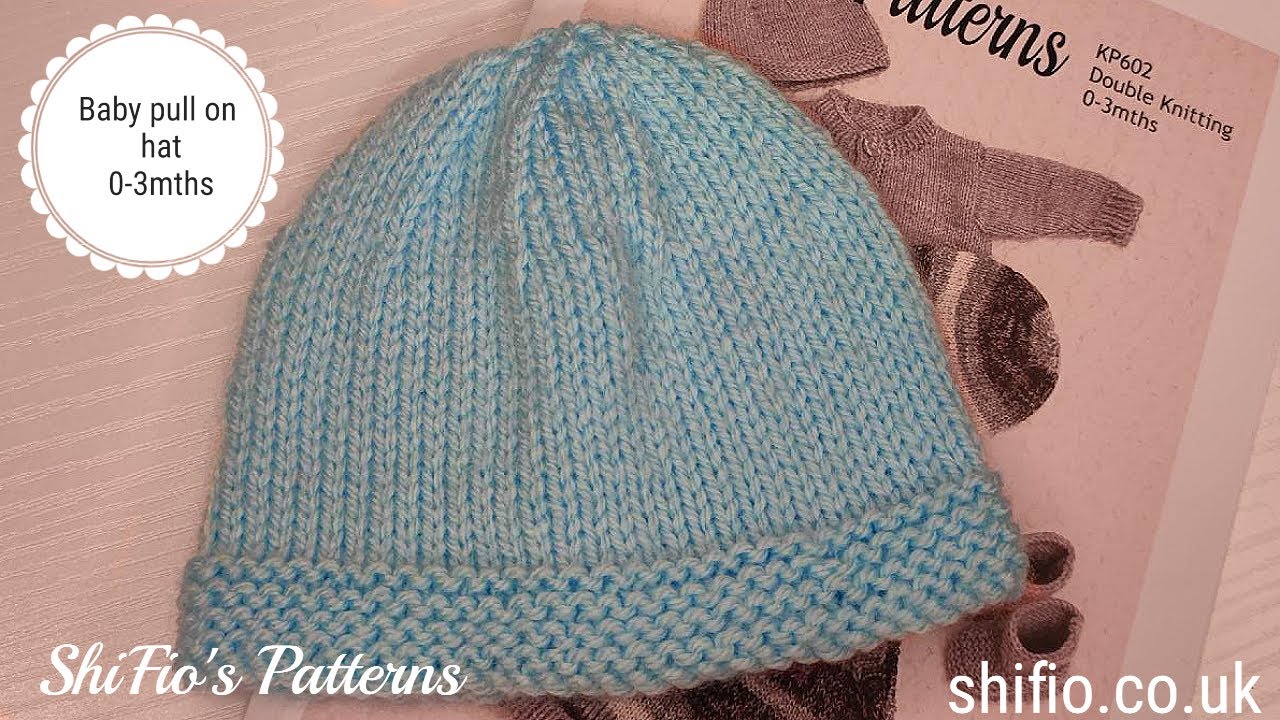 Free baby pull on hat, 0-3mths, double knitting/light worsted, full tutorial