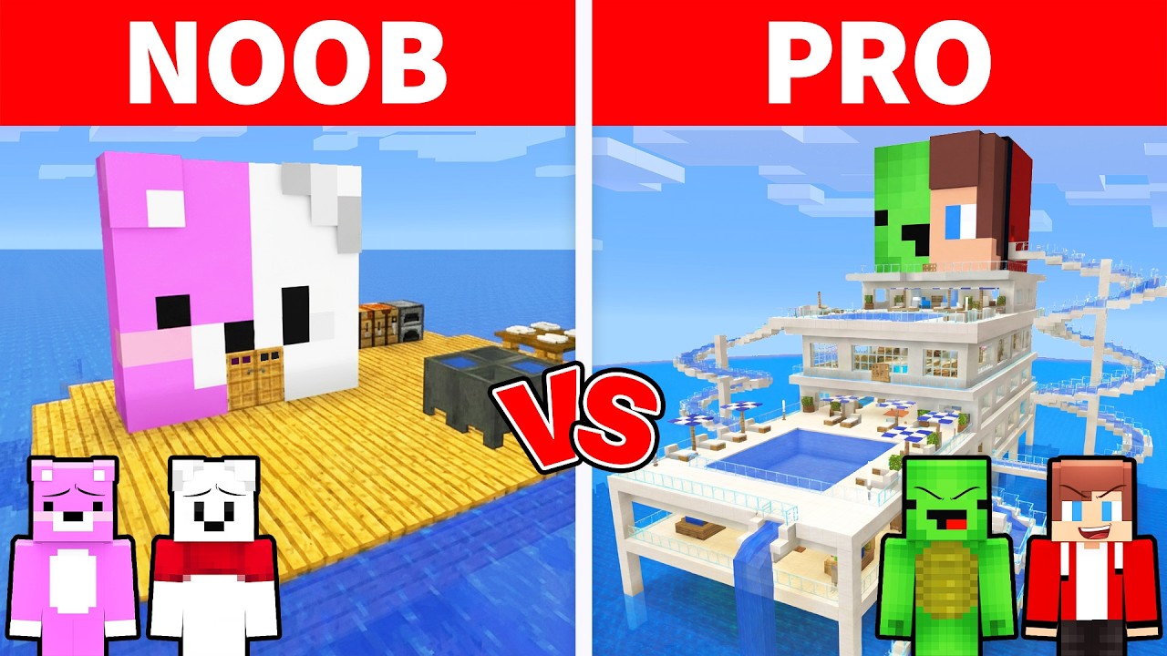 Mikey & JJ vs Friends - NOOB vs PRO: Sea House Battle in Minecraft (Maizen)