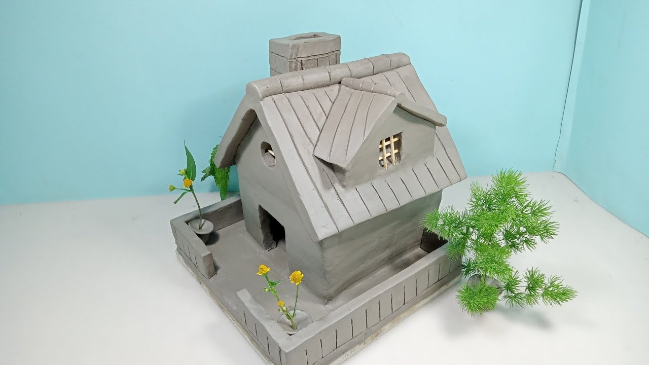 Amazing technique build DIY miniature Clay House classic design models, fireplace chimney