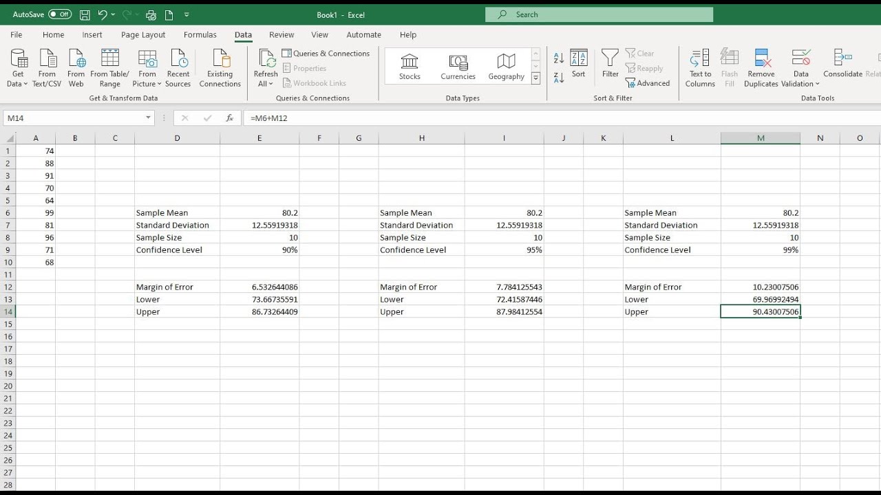 How to Calculate 90% 95% & 99% Confidence Intervals in Excel