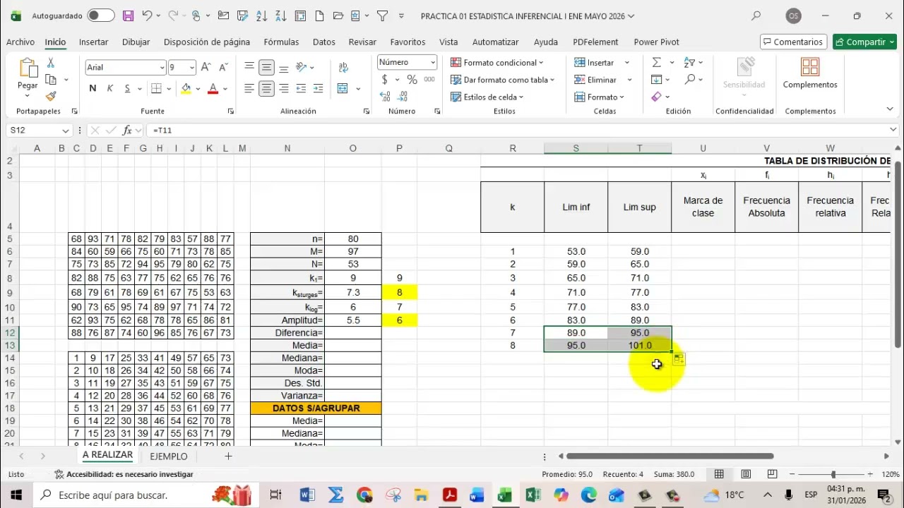 TABLA DE DISTRIBUCION DE FRECUENCIAS 2026 PRIMERA PARTE