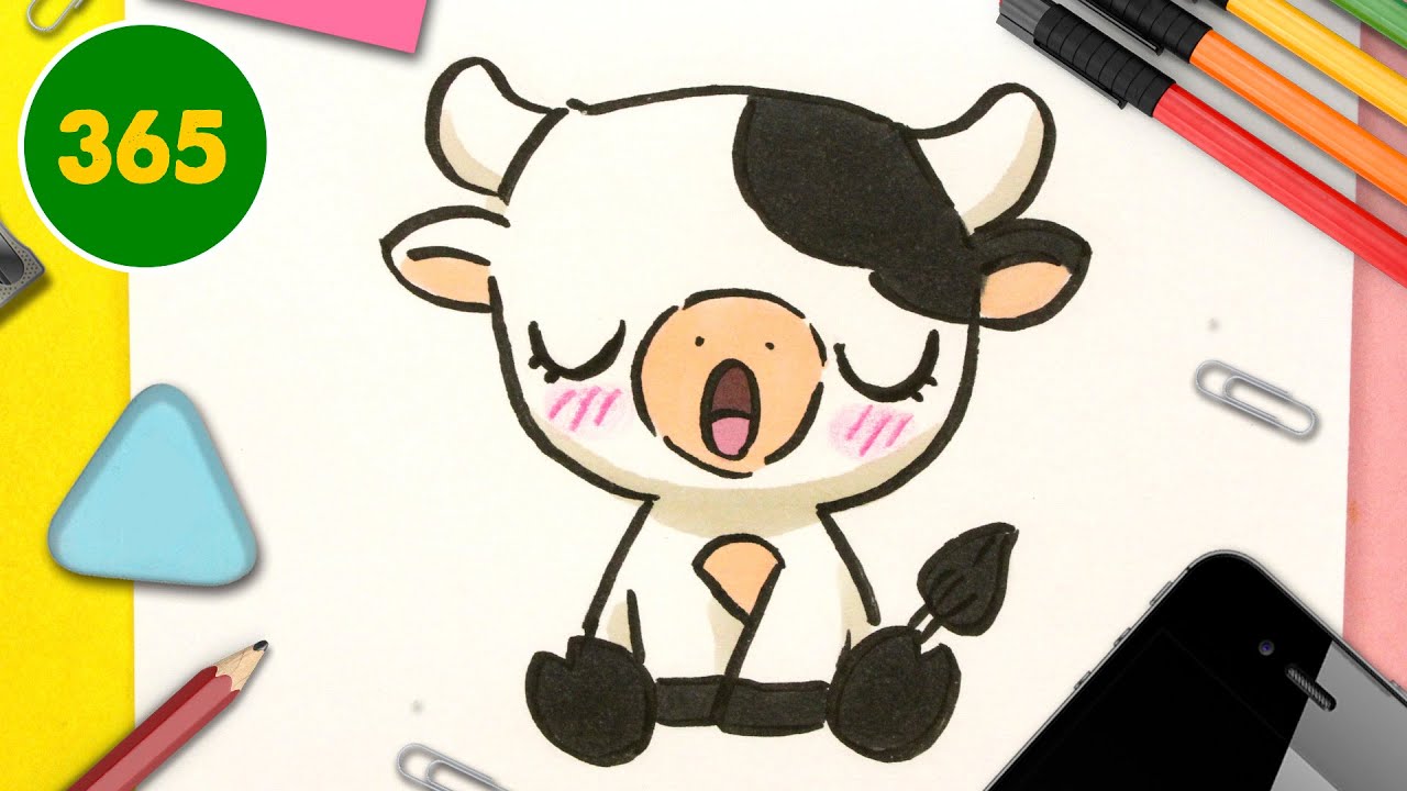 COMMENT DESSINER UNE VACHE KAWAII - Dessins faciles à kawaii - Comment dessiner des animaux kawaii