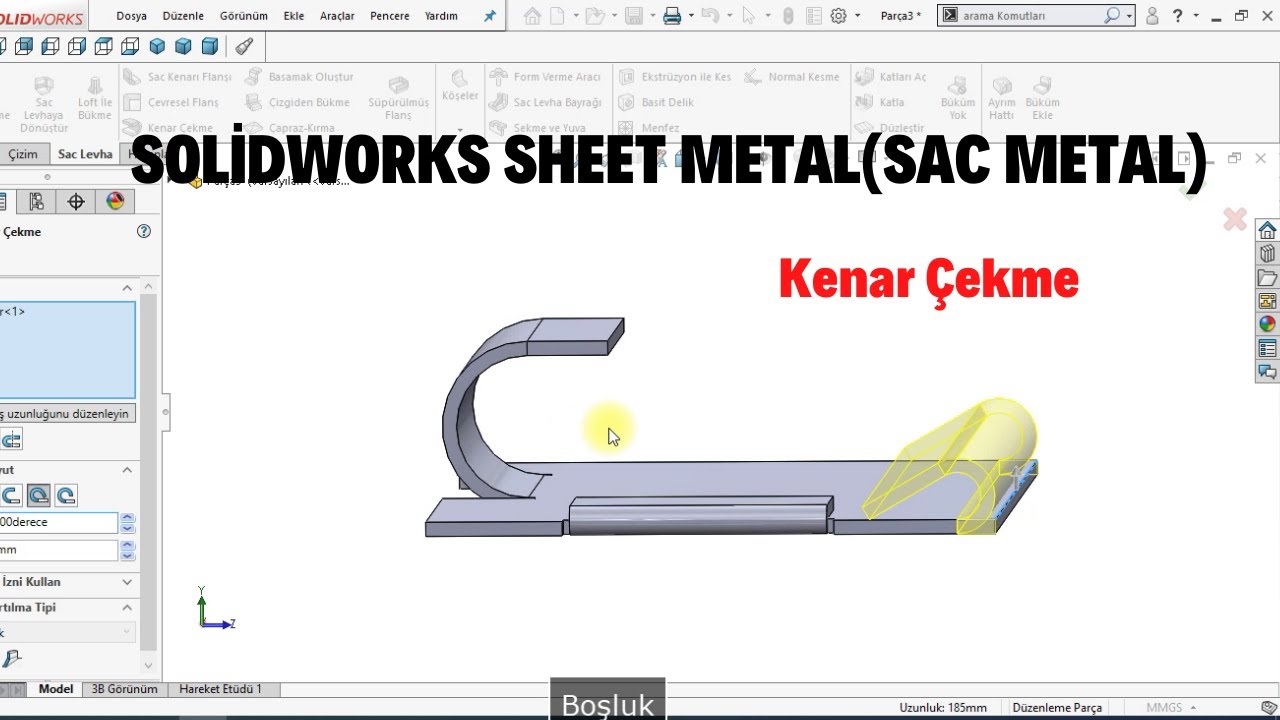 SOLİDWORKS SHEET METAL(SAC METAL)Kenar Çekme Komutu  #solidworks