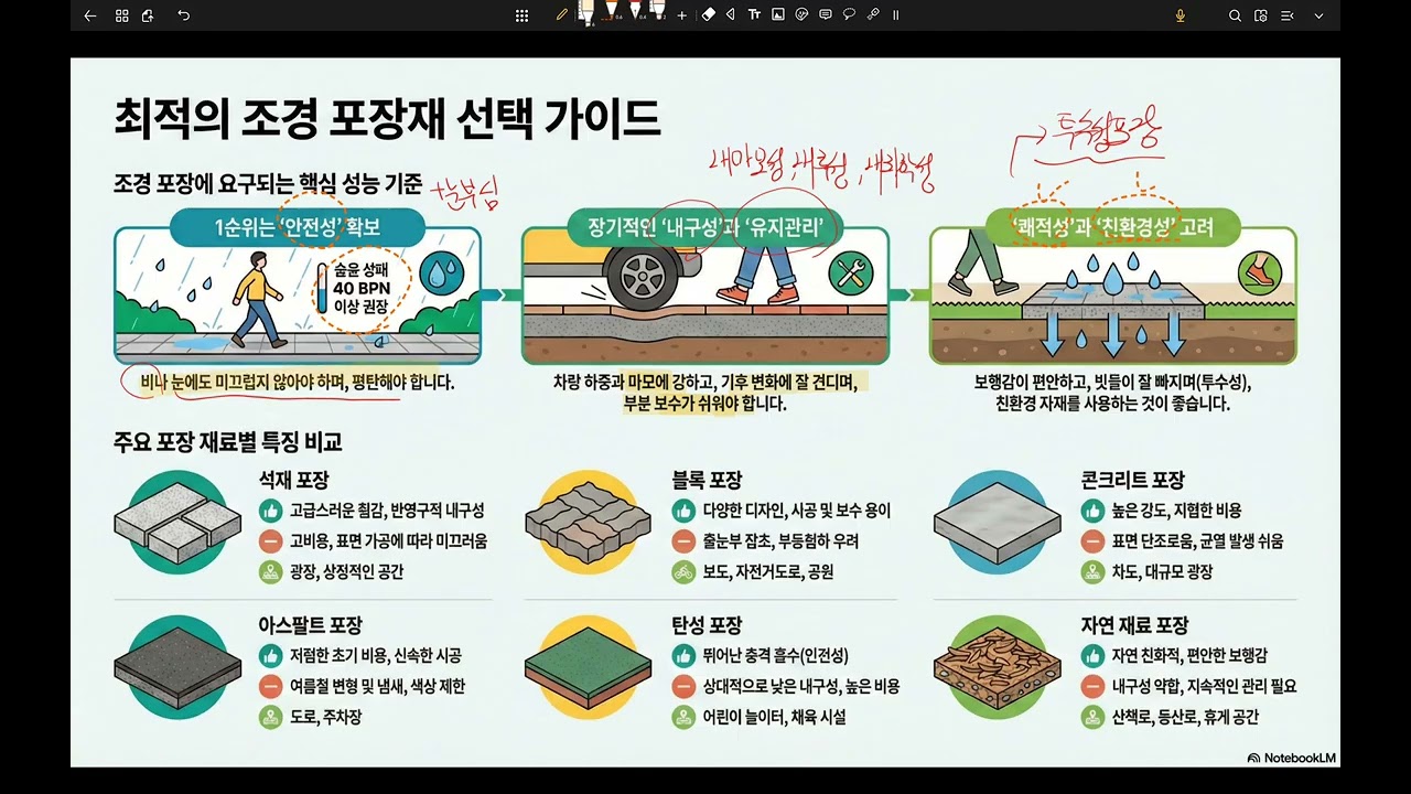 조경포장의 성능기준과 재료별 특성