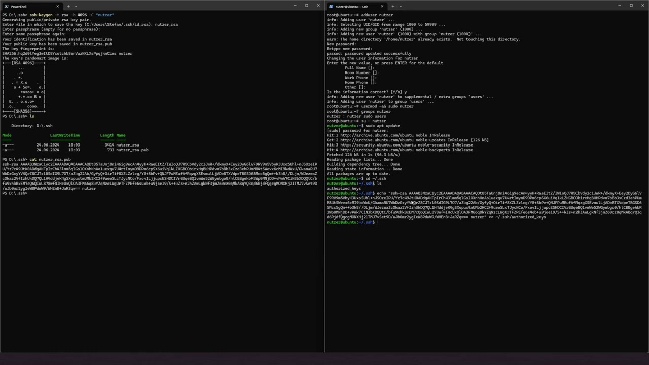 Sudo Benutzer auf Linux Ubuntu anlegen, Anmeldung mit privaten, öffentlichen Schlüssel über SSH