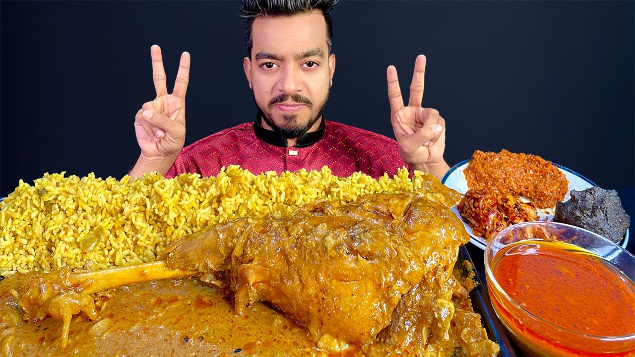 2KG BIG FULL MUTTON LEG PIECE CURRY,BHUNA KHICHURI WITH SPICY VORTA EATING SHOW | SPICY MUTTON CURRY