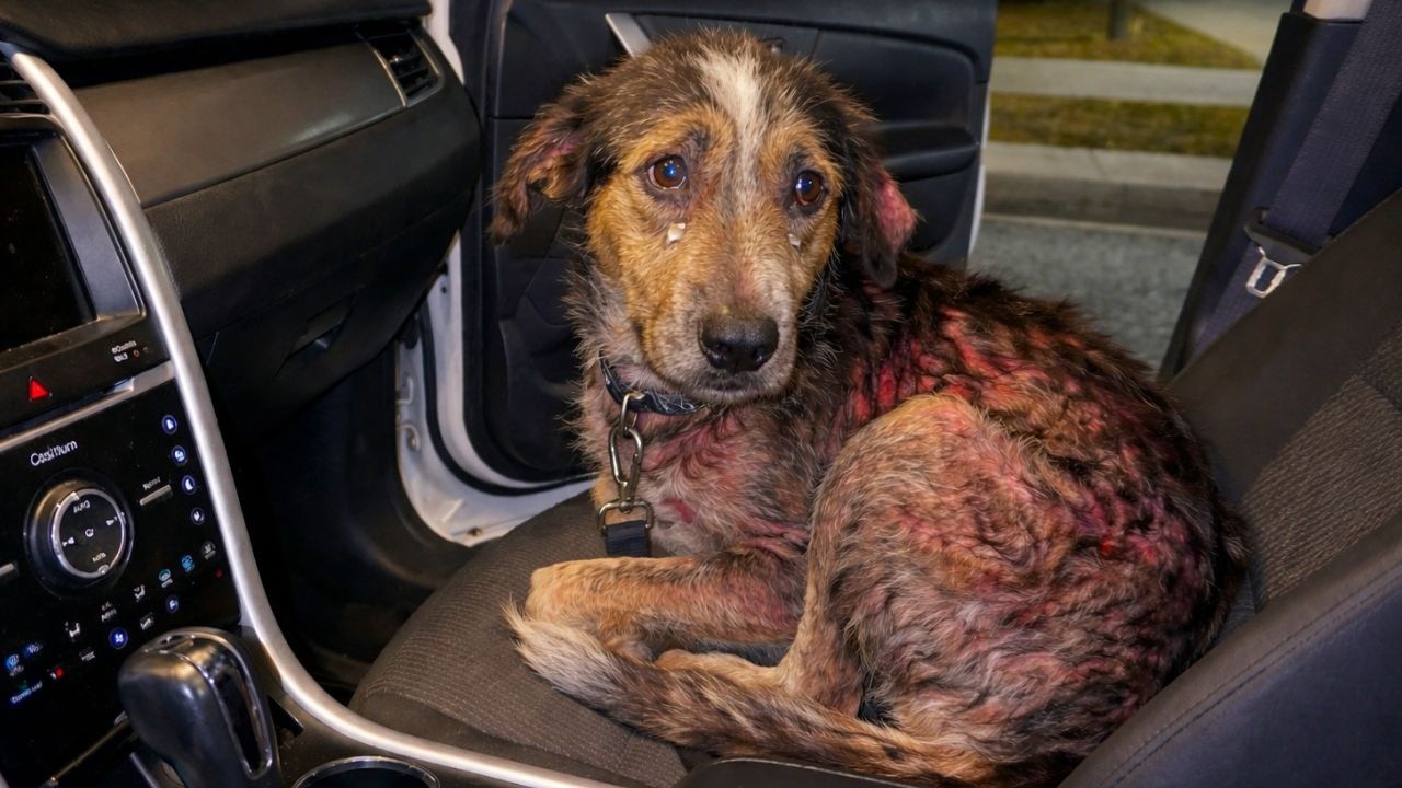 Itchy, Abandoned Dog Jumps Into A Stranger’s Car And Refuses To Leave