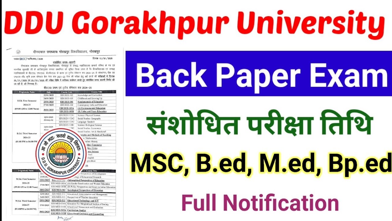 Ddu University Back paper 2025 | DDU University Exam date 2024 |