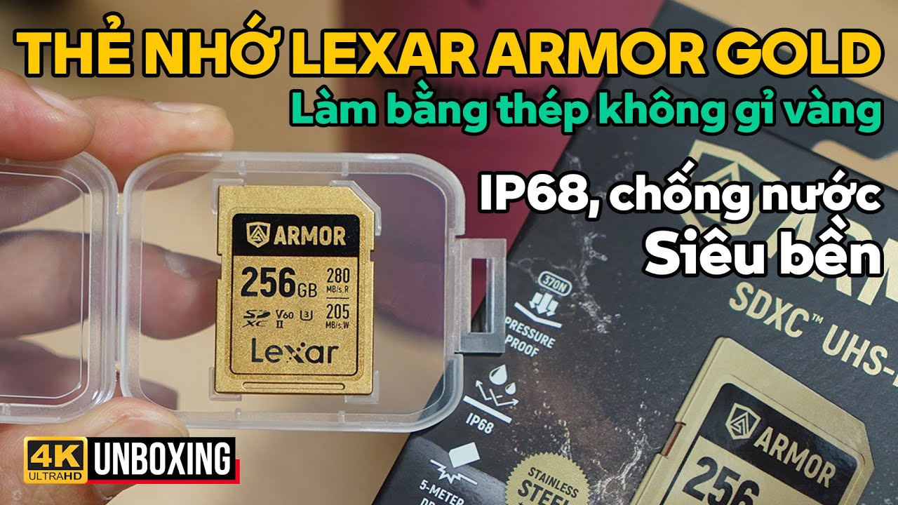 THẺ NHỚ THÉP KHÔNG GỈ, CHỐNG SỐC, CHỐNG NƯỚC, SIÊU BỀN LEXAR ARMOR GOLD UHS-II 128GB & 256GB