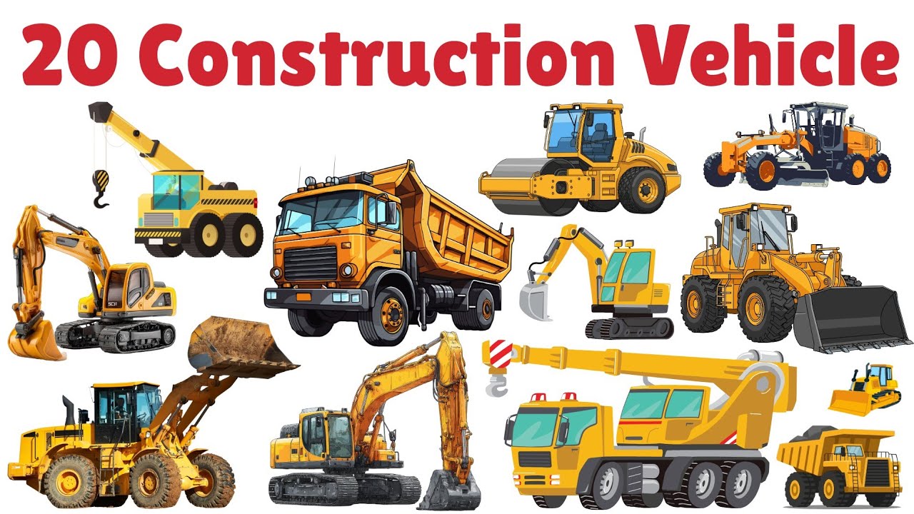 20 निर्माण वाहन सीखें बच्चों के लिए | Learn 20 Construction Vehicle Name with pictures and Sounds