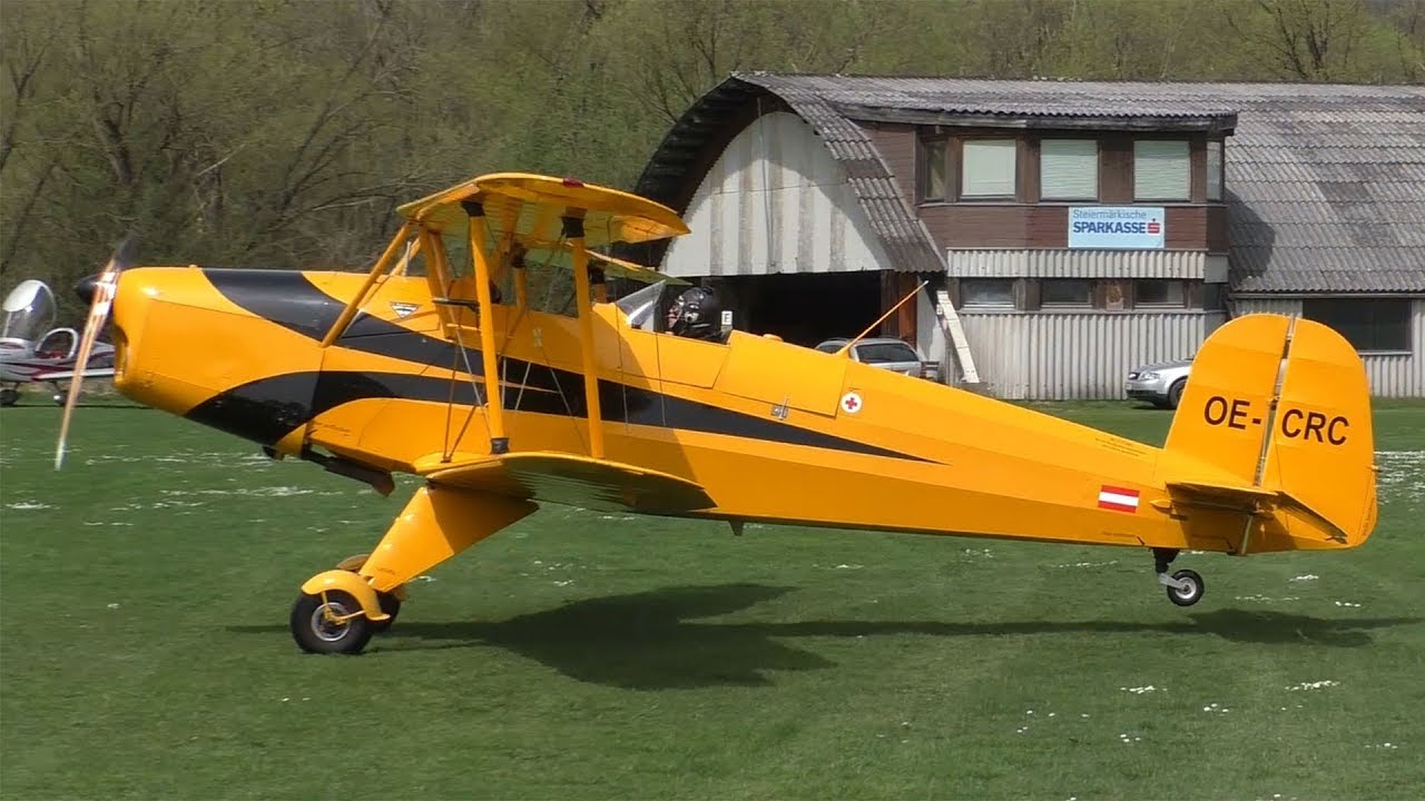 Bücker T-131 PA Jungmann takeoff at Airfield Kapfenberg | OE-CRC