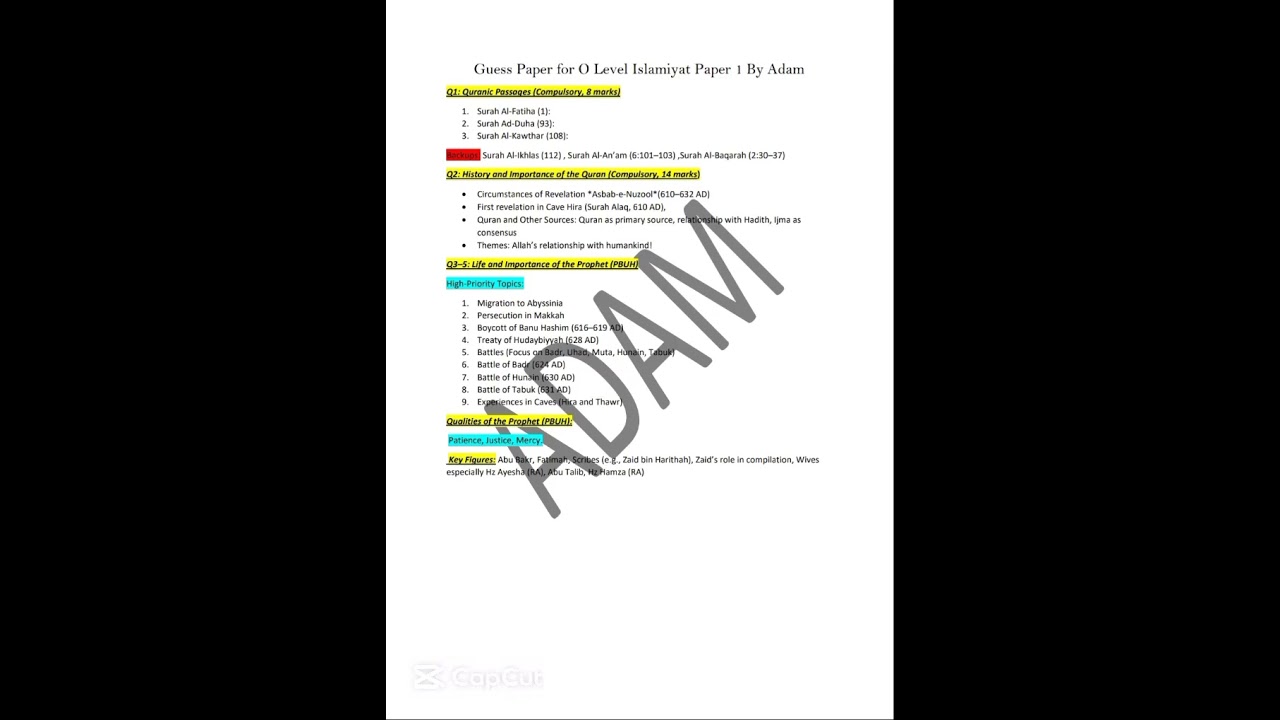 Islamiat Guess Paper May/June 2025 O Levels- Ace Your O Level Islamiyat 2058 Paper 1! 🔥