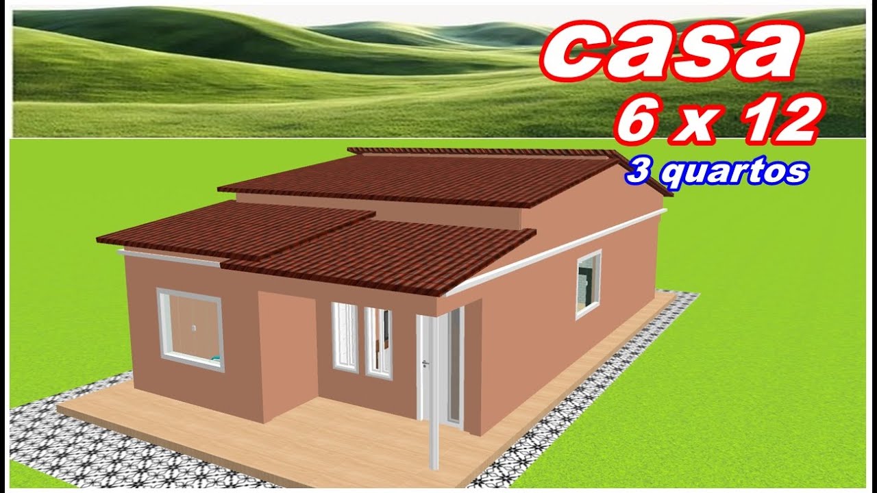 Casa pequena com 3 quartos uma planta perfeita para construir com 2500 tijolos  ( 72 m )