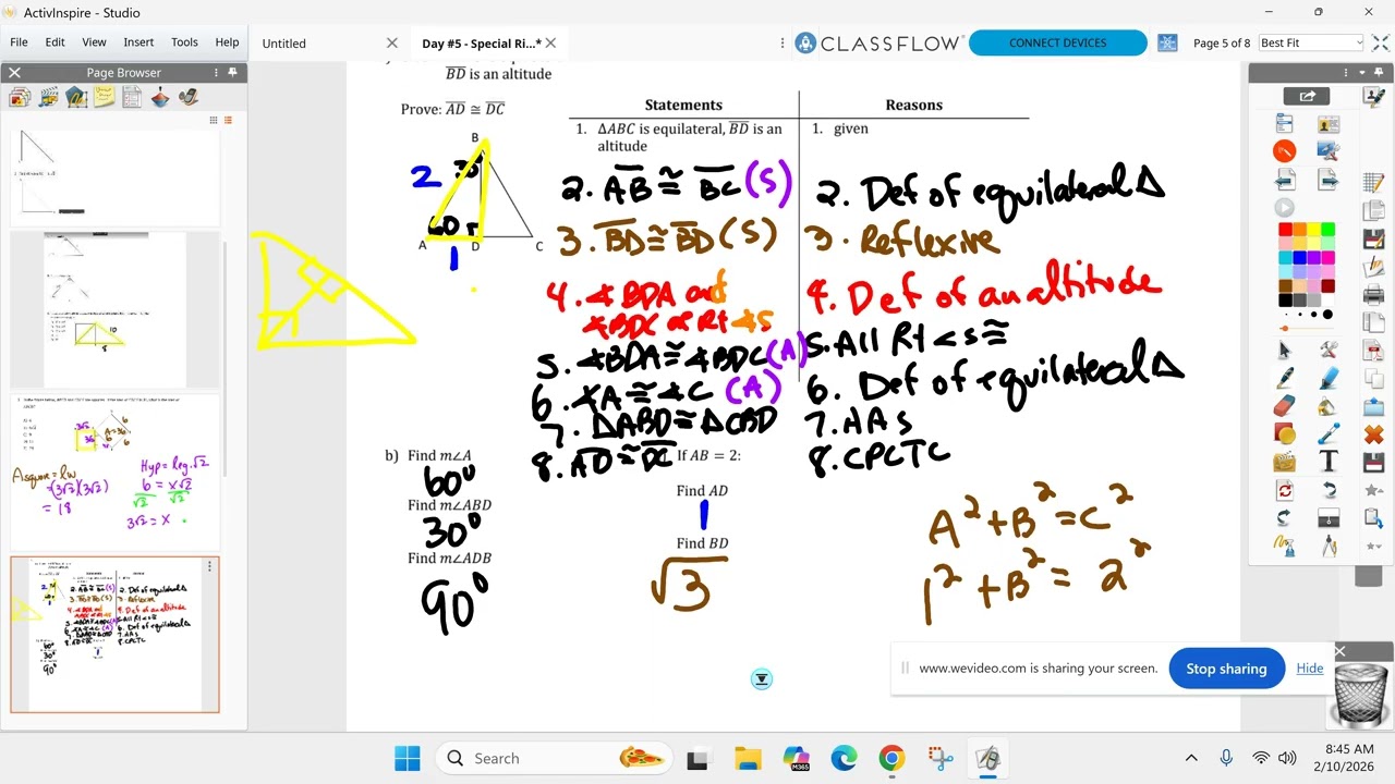 Geometry AB February 10th - Unit 8 Day 5 - Special Rt Triangles (30-60-90)