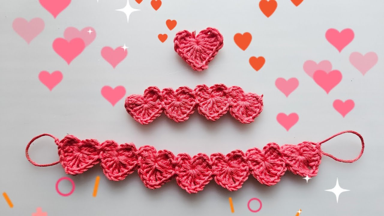Лента сердечки крючком МК, Crochet heart ending/ribbon/lace tutorial Eng Sub 