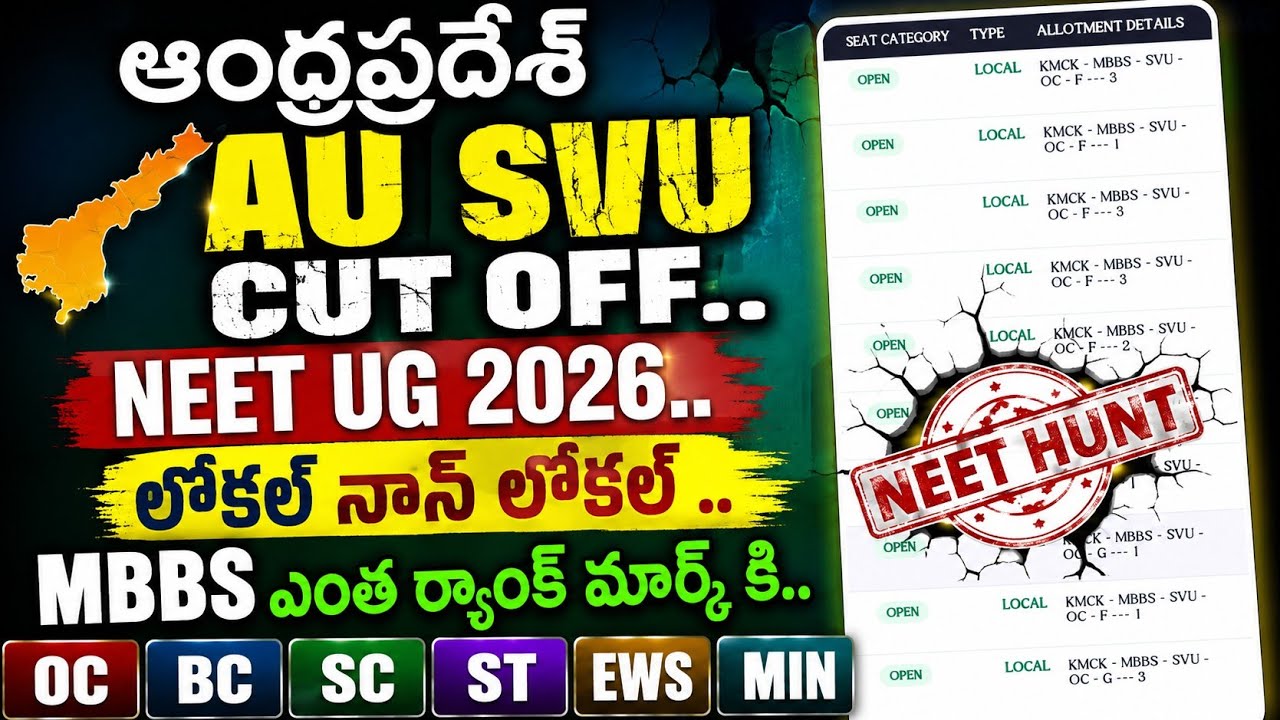 Neet ug 2026 andhrapradesh AU SVU mbbs cut off marks ranks round 1 latest | Neet Hunt | neet UG 2026