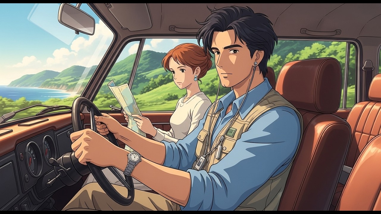 Title: Peaceful Anime Road Trip 🌿 | Relaxing Ghibli Style Journey by the Sea