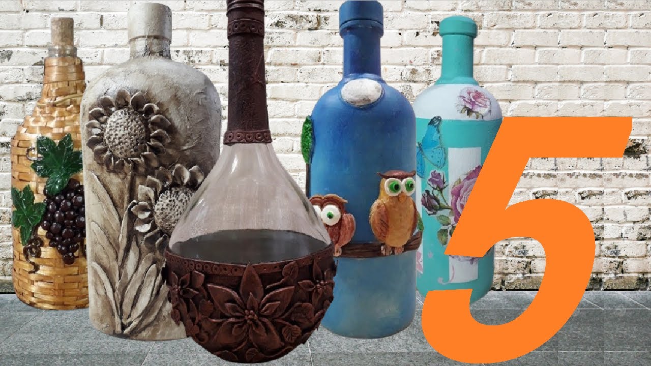 DIY - 5 IDEIAS CRIATIVAS DE DECORAÇÃO DE GARRAFAS DE VIDRO / ARTESANATO  @luci buzo