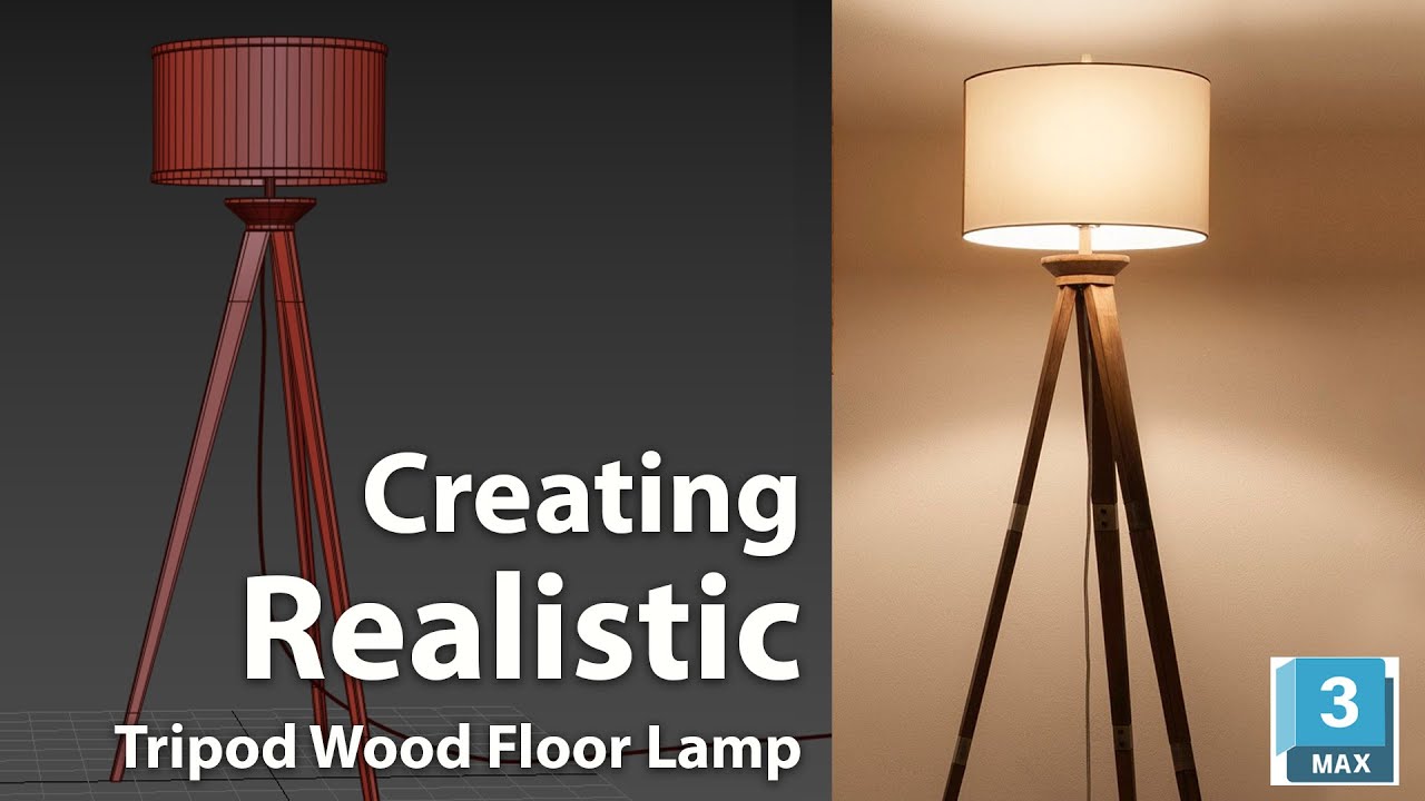 3ds max: Creating Realistic Tripod Wood Floor Lamp #interiordesign#3dtutorial#architecture