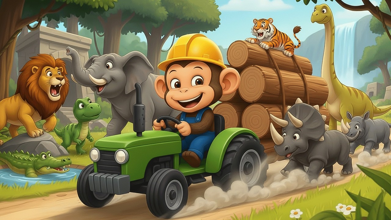 🚜🐵 Monkey Farmer Repairs Tractor and Harvests Radishes, Cabbages&ndash; Farm Life | Funny Monkey Kids!