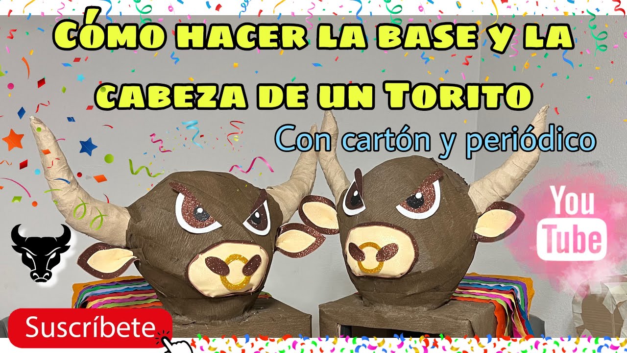 Torito de cartón | Cómo hacer la cabeza de un toro y su base con cartón y periódico. 🩷