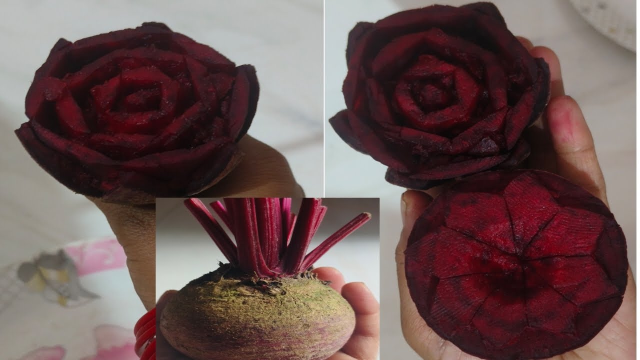 Beetroot cutting design flower making rose //🌹@ArtPoojaAnilJaiswal 
