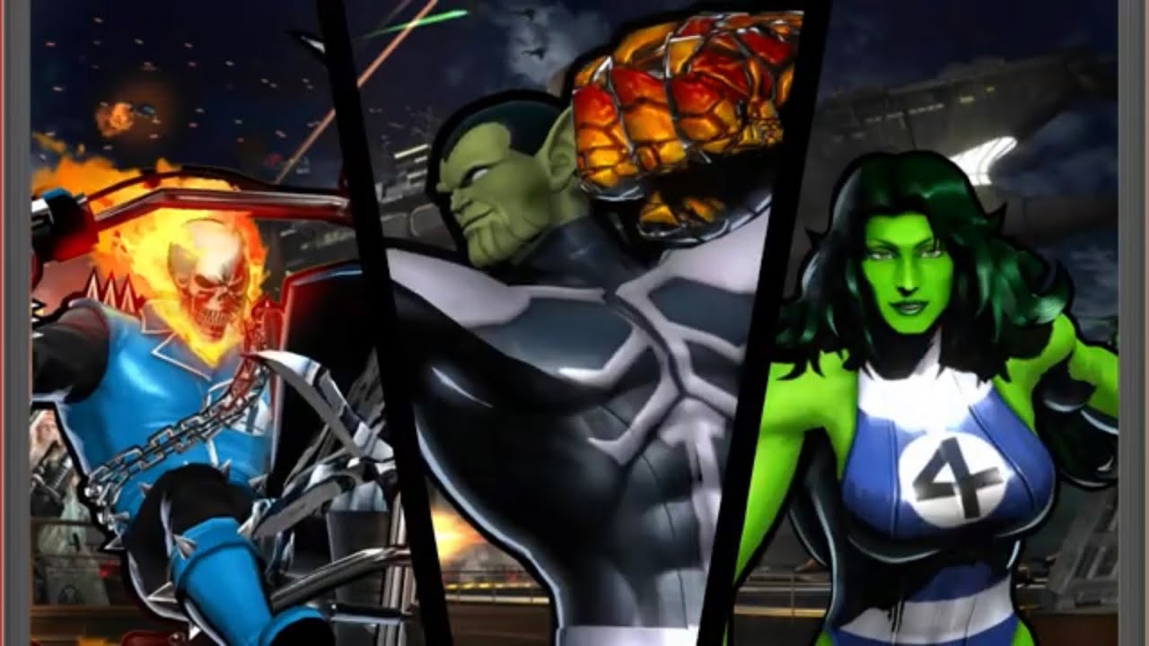 Ultimate Marvel vs Capcom 3: Super Skrull, Ghost Rider, and She Hulk arcade playthrough