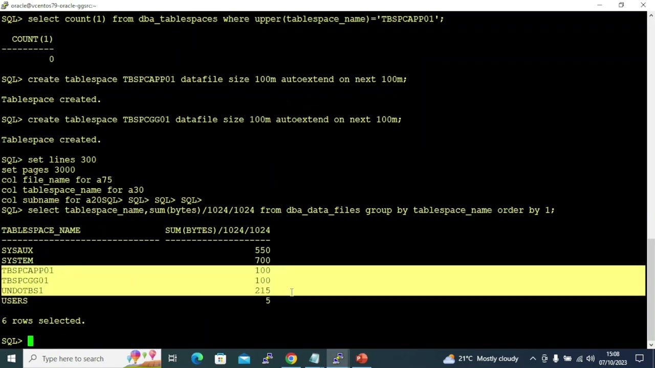 Steps to create a tablespace in oracle database