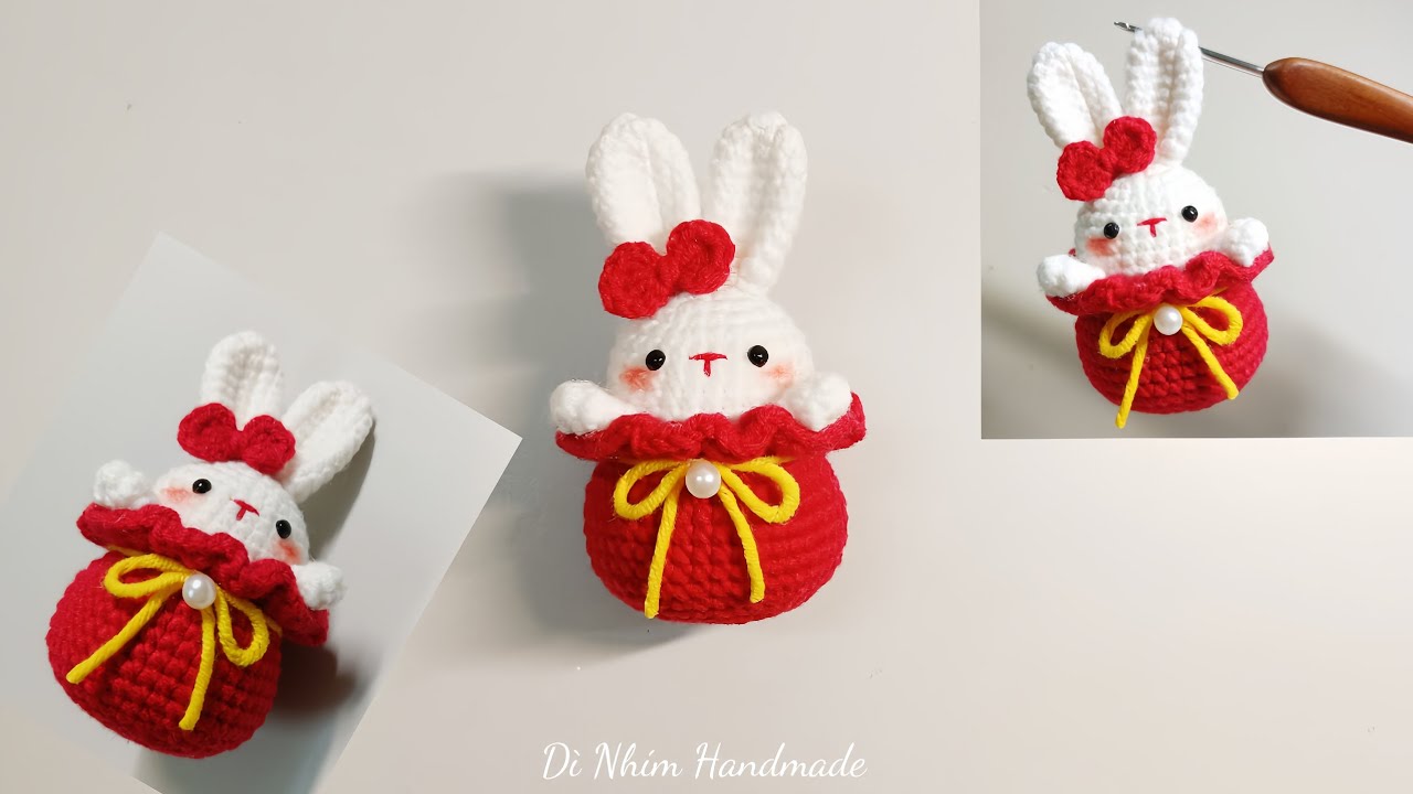 Lucky Bag Crochet - Móc túi may mắn đầu thỏ - Dì Nhím Handmade