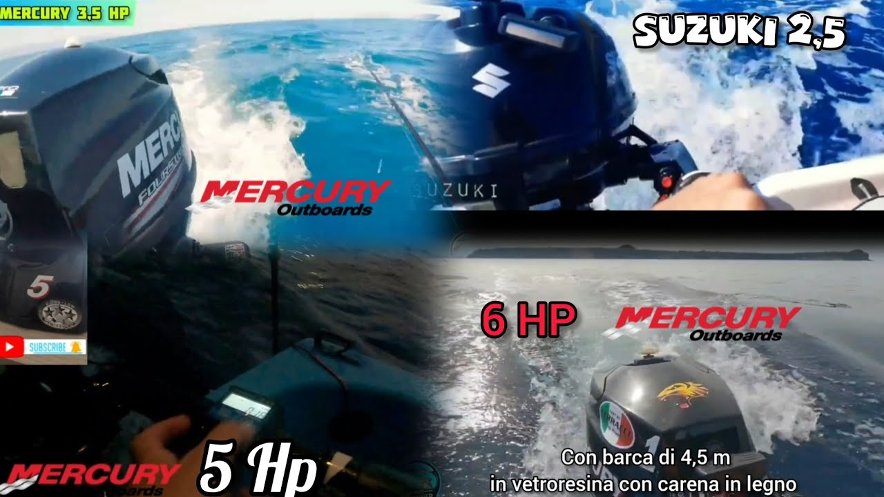 IN NAVIGAZIONE CON 4 FUORIBORDO DIVERSI: Mercury 3,5 hp VS Suzuki 2,5 VS Mercury 5hp, Mercury 6 HP🛥️