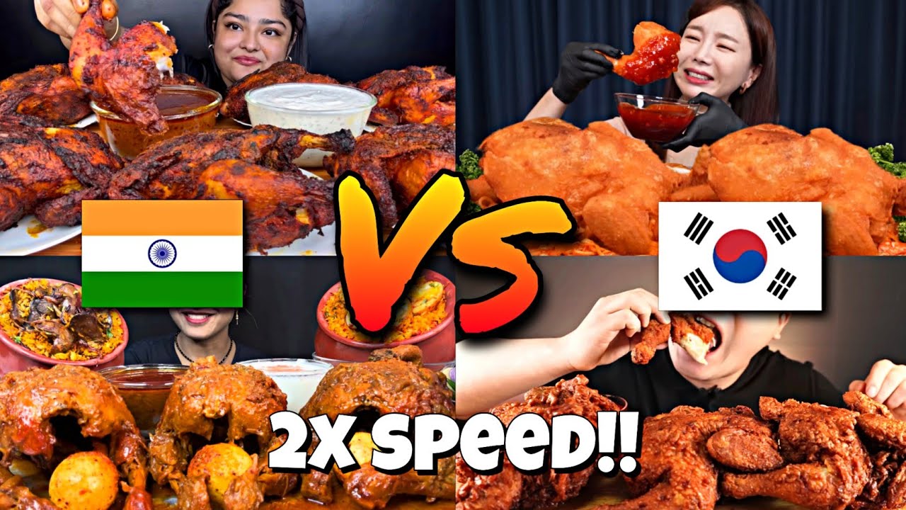 2X SPEED!!🔥ASMR INDIAN vs KOREAN MUKBANGERS EATING WHOLE CHICKEN🇮🇳🆚🇰🇷 FASTMOTION EATING COMPILATIONS