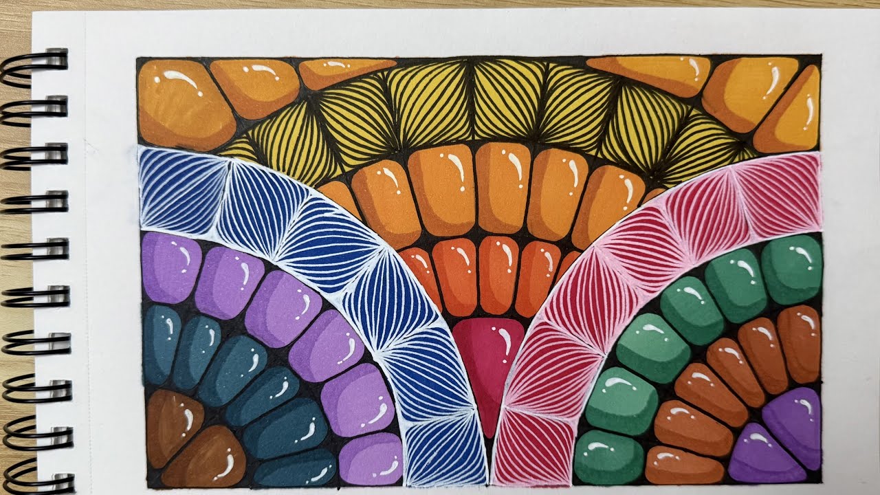 Colorful Mosaic Zentangle Pattern | Easy & Relaxing Pen Drawing Tutorial | Rainbow Pattern Art 🌈✨
