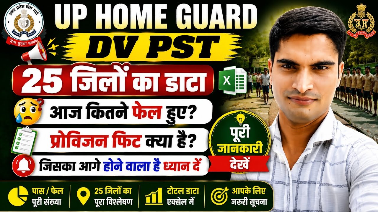 UP HOME GUARD DV PST कहा कितने फेल। प्रोविजन फिट क्या है।25 जिलों का डाटा 