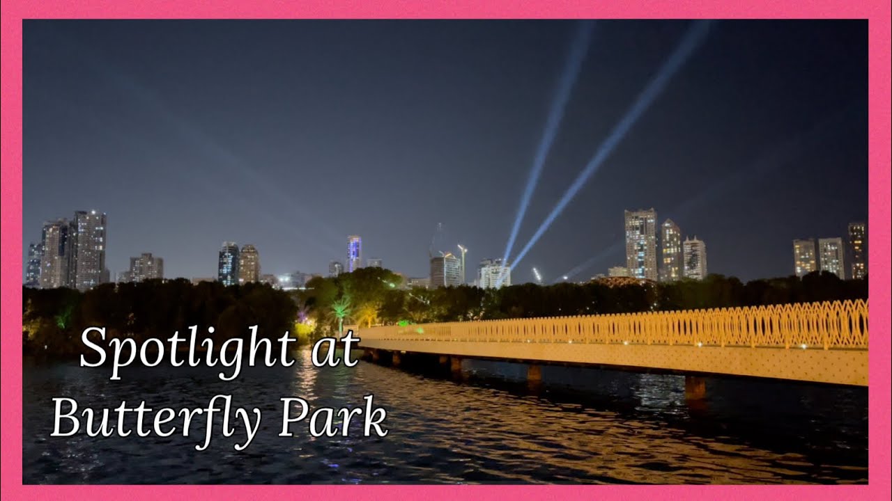Beautiful spotlight at night butterfly park waterfront sharjah