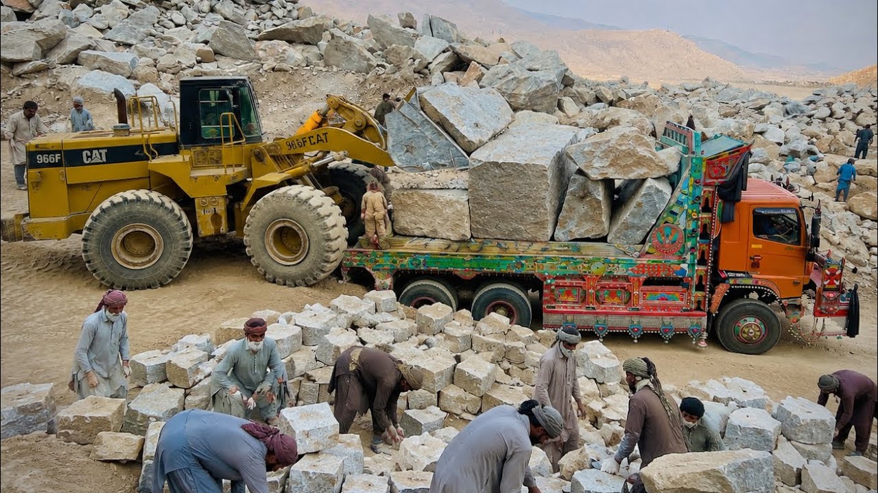 How Dangerous Mountain Truck Loading Works | Giant Marble Stone Transport & Factory Process