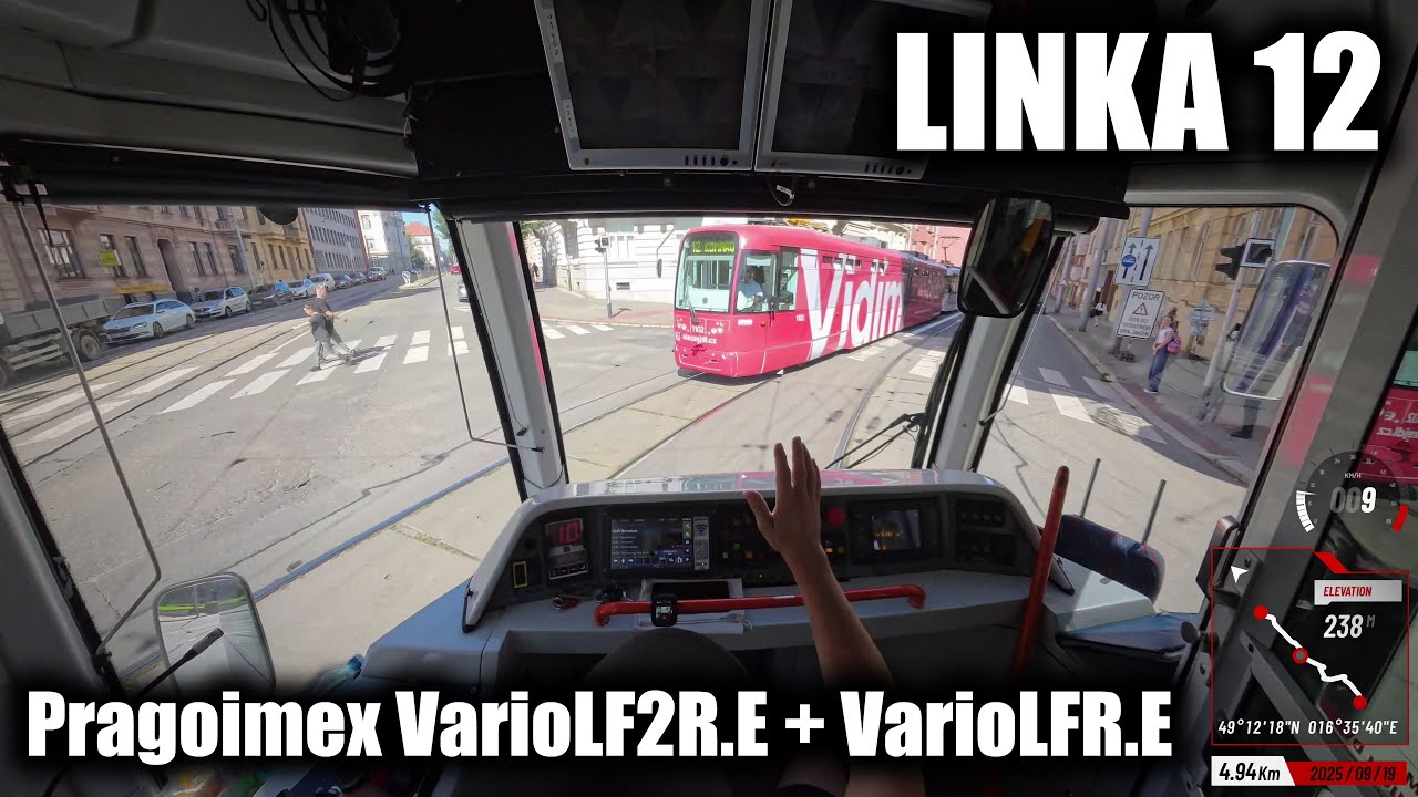 Pragoimex VarioLF2R.E + VarioLFR.E na lince 12 Brno [Tram Cab View]
