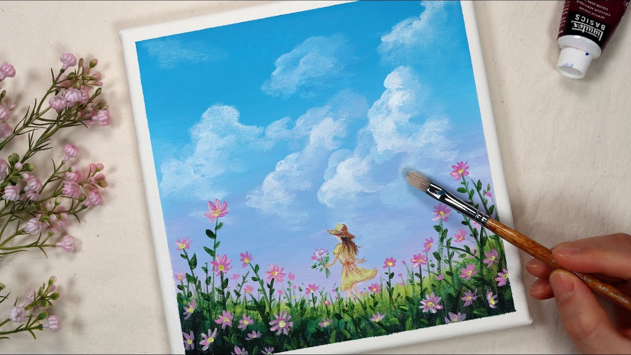 Один весенний день в мае 🌼 / Простая акриловая живопись для начинающих 🎨 / Учебник по рисованию