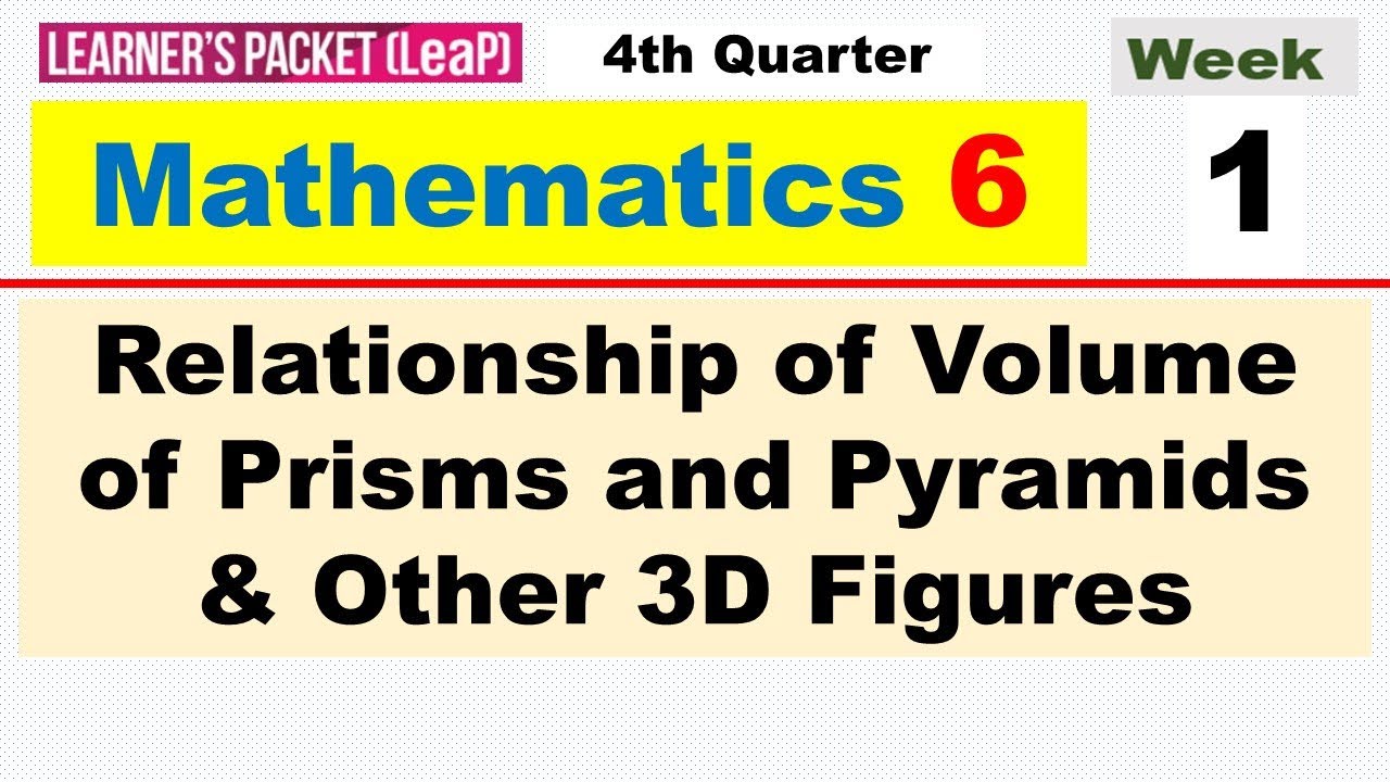 MATH 6 QUARTER 4 WEEK 1 || RELATIONSHIP OF VOLUME OF PRISMS AND PYRAMIDS & OTHER 3D FIGURES