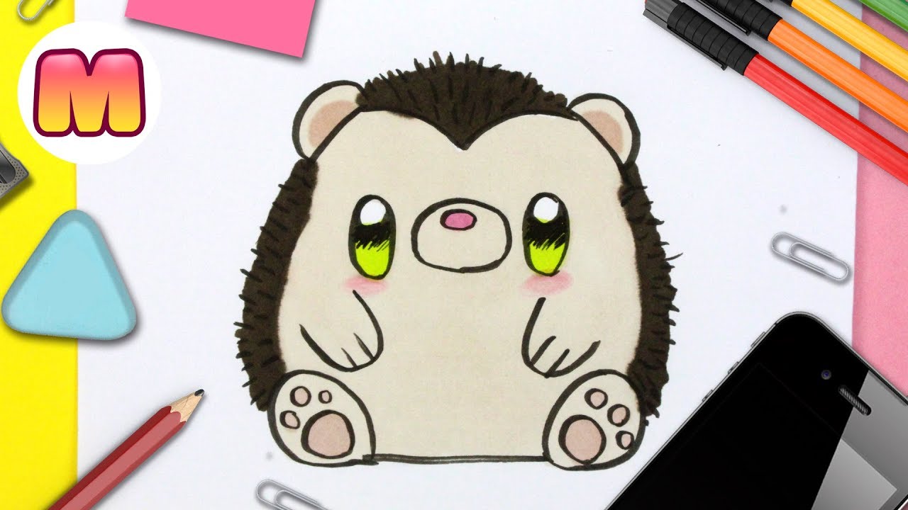 COMO DIBUJAR UN ERIZO KAWAII - Dibujos kawaii faciles - Aprende a dibujar animales kawaii