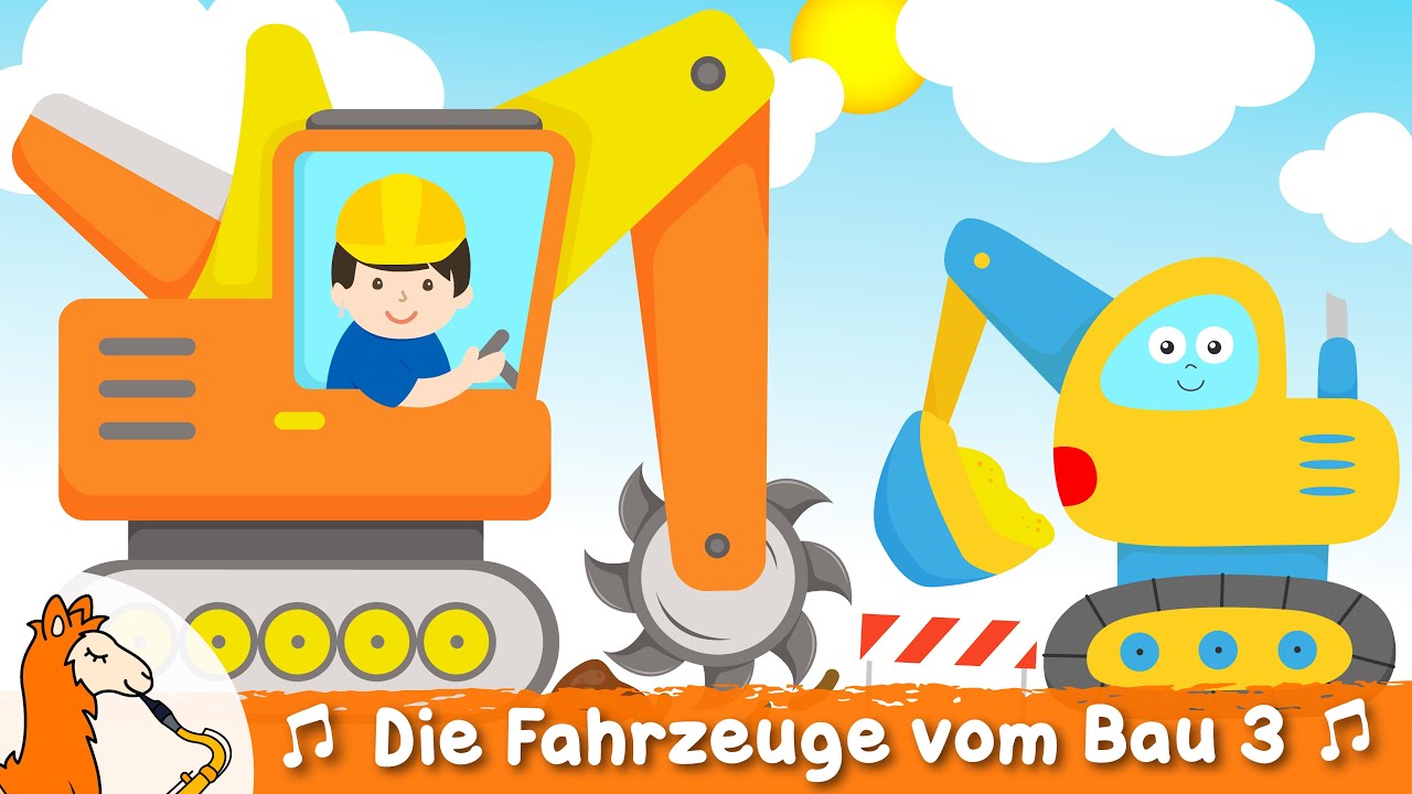 Baufahrzeuge Lied f&uuml;r Kinder Teil 3 mit Bagger Laster Tunnelbohrer R&uuml;ttelplatte Fr&auml;se Baggerschiff