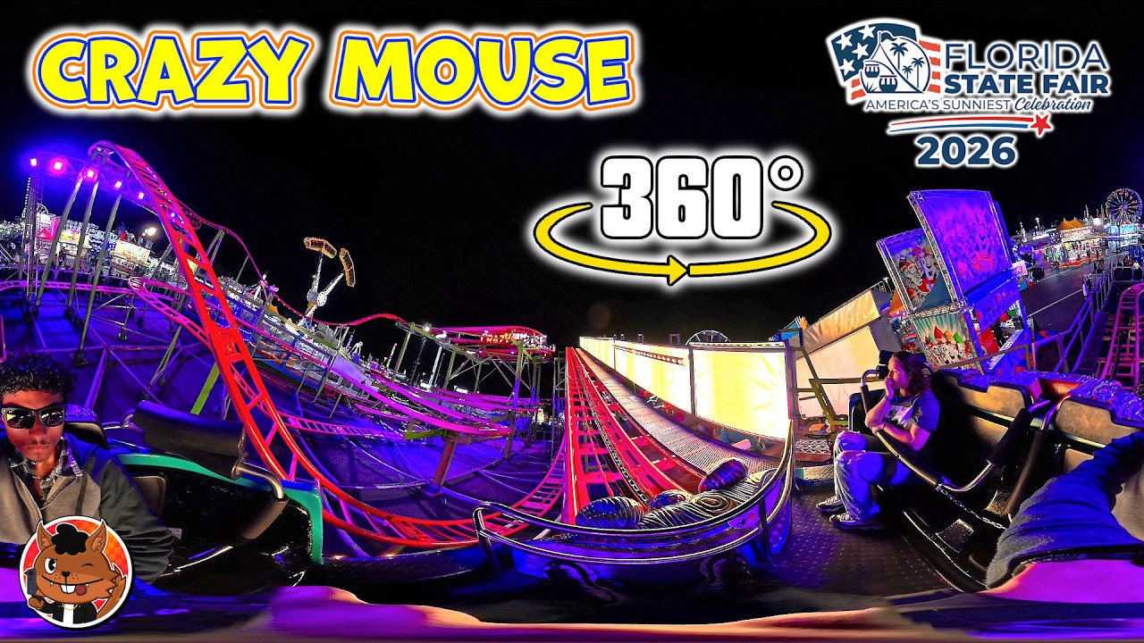 [4K VR 360°] Crazy Mouse - Spinning Wild Mouse Coaster | On-ride Night POV | Florida State Fair 2026