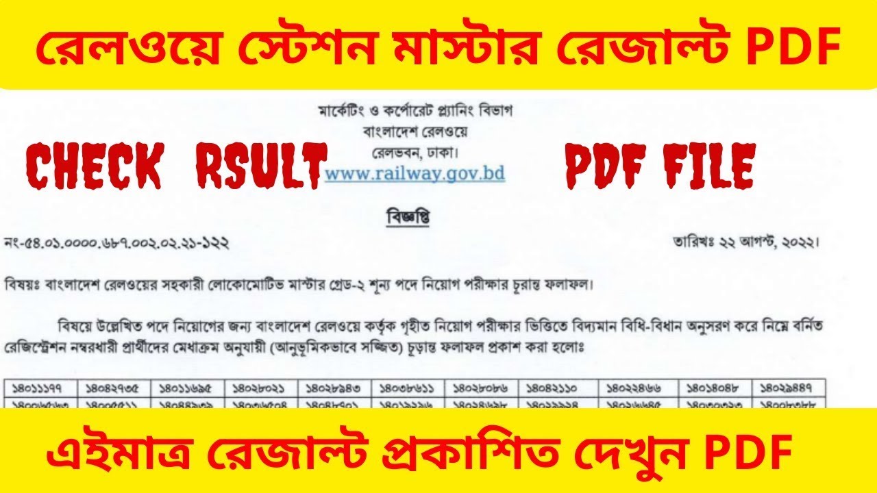 এইমাত্র প্রকাশিত রেলওয়ে স্টেশন মাস্টার রেজাল্ট ২০২২ | Railway Station Master Result 2022