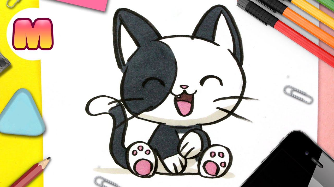 Como dibujar un GATO KAWAII 💖 FACIL PASO A PASO 💖 como dibujar un gatito bebe con Jape