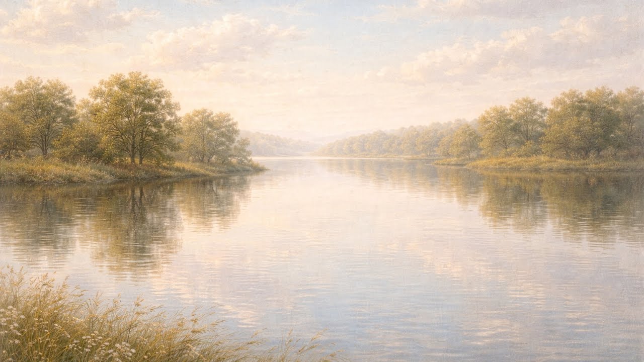 Light & Airy Oil Landscape Art for TV | Calm Lake Reflection | 4K No Sound (3 Hours)