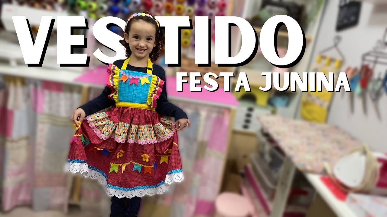 COMO FAZER UM VESTIDO DE FESTA JUNINA  Para qualquer tamanho ou idade, do adulto ao infantil