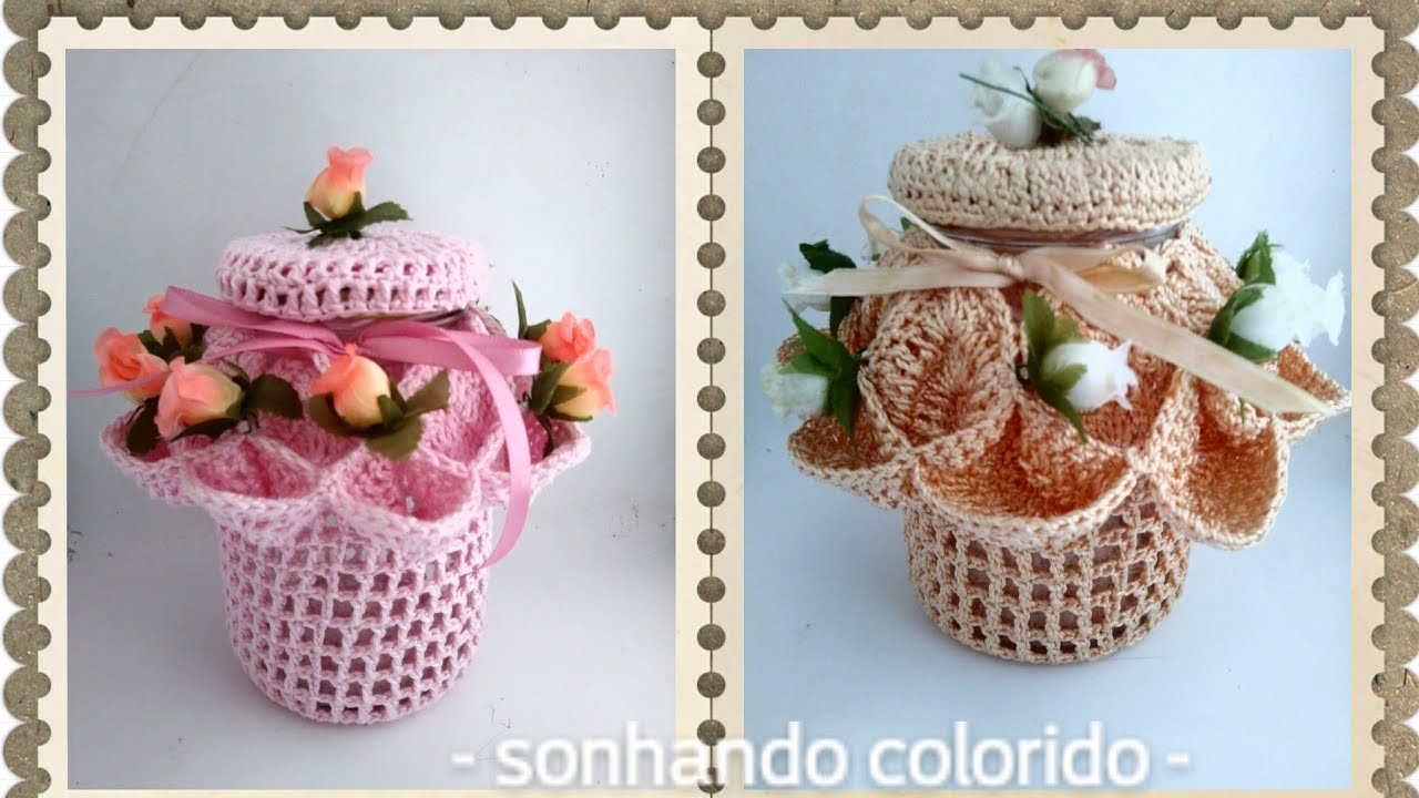 Capa em crochê para pote de vidro (segunda parte)