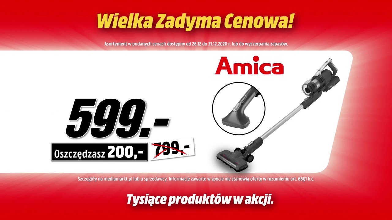 Wielka Zadyma Cenowa  w MediaMarkt - Amica Vm 9011 Joran Pet Turbo Hand Stick
