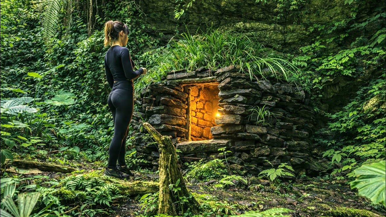 30 days building a shelter out of stones and surviving alone in the forest.